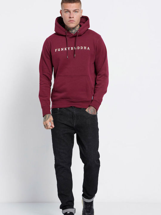 Funky Buddha Herren Sweatshirt mit Kapuze und Taschen Burgundisch