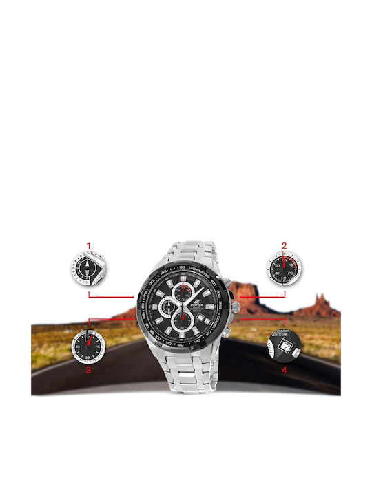 Casio Edifice Ανδρικό Ρολόι Χρονογράφος Μπαταρίας με Ασημί Μεταλλικό Μπρασελέ