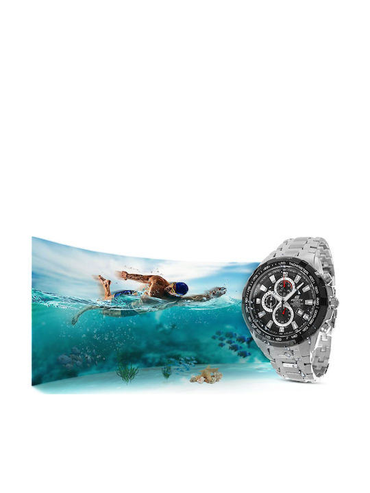 Casio Edifice Ανδρικό Ρολόι Χρονογράφος Μπαταρίας με Ασημί Μεταλλικό Μπρασελέ