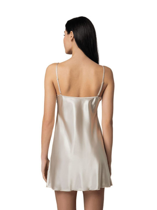 Milena by Paris Winter Satin Women's Nightdress Gold