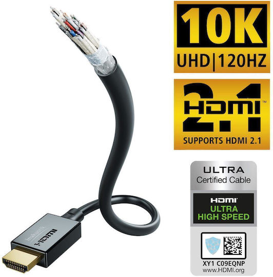 Inakustik HDMI 2.1 Ultra High Speed 48Gbps 4K 120Hz HDR VRR Cable HDMI male - HDMI male 3m Μαύρο
