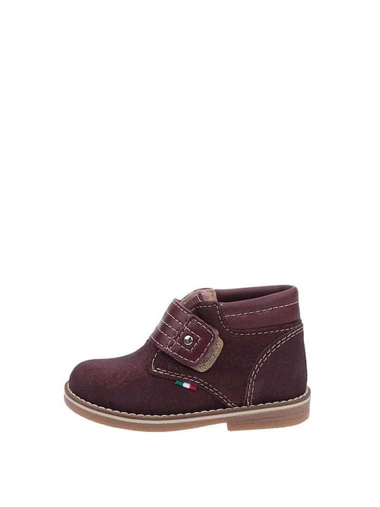 Scarpy Kids PU Leather Boots with Hoop & Loop Closure Burgundy