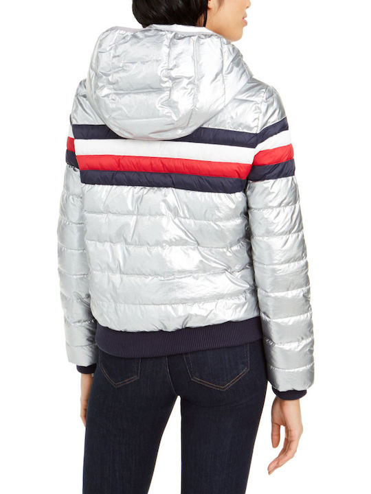 Women's Short Puffer Jacket for Winter Sil