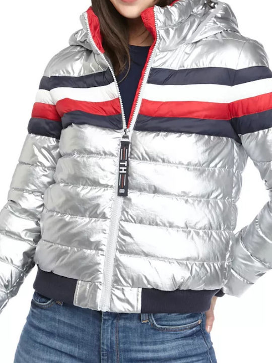 Women's Short Puffer Jacket for Winter Sil