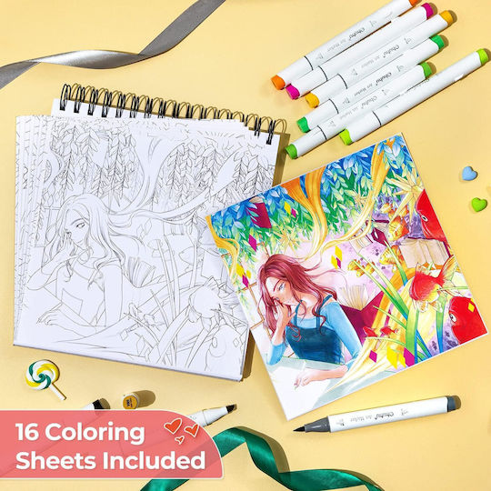 Ohuhu # Gift Box 72 Μαρκαδόρων Brush & Chisel Sketchbook & Fineliners