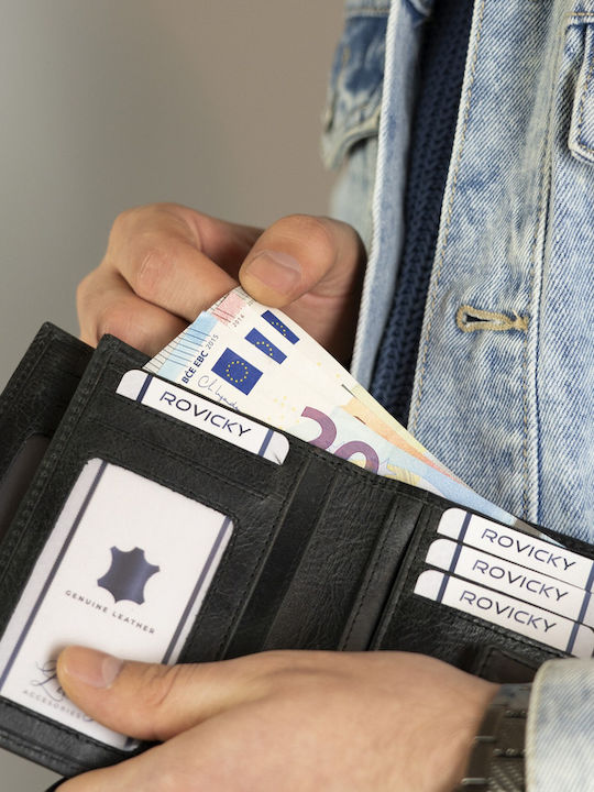 Кожен Мъжки Портфейл за Карти с RFID Черен