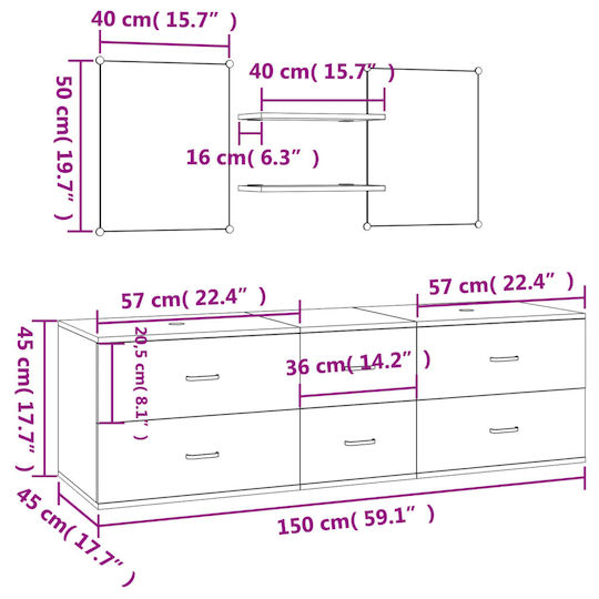 vidaXL Badezimmerschrank B150xT45xH45cm Eiche