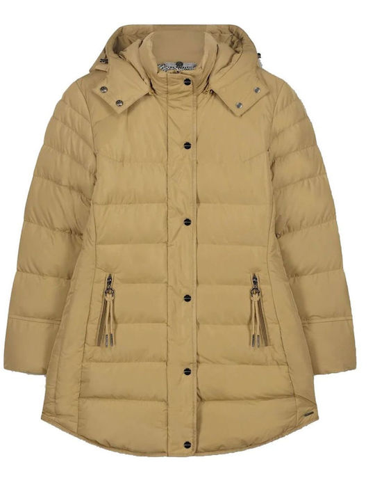 Rino&Pelle Women's Short Puffer Jacket for Winter with Detachable Hood CAFE