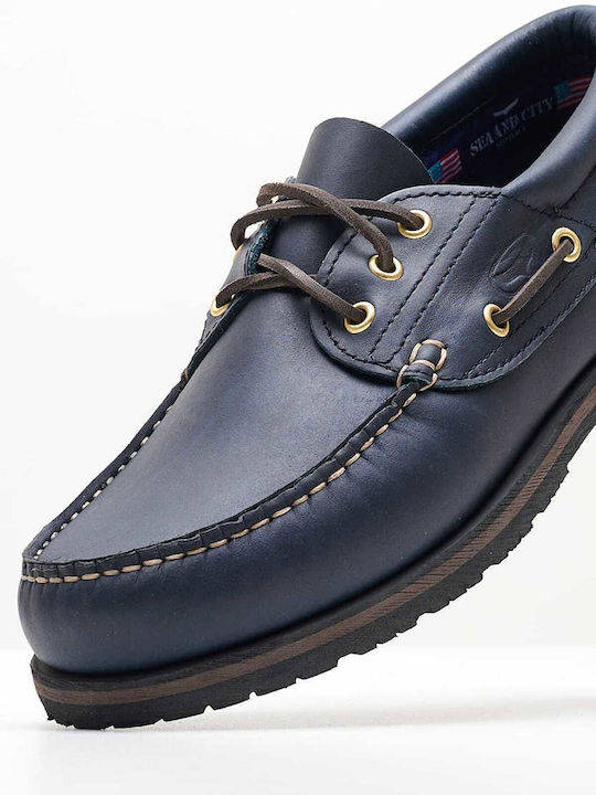 Sea & City Men's Leather Boat Shoes Blue