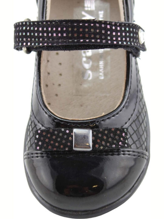 Scarpy Kids Patent Leather Ballerinas with Hoop & Loop Closure Black