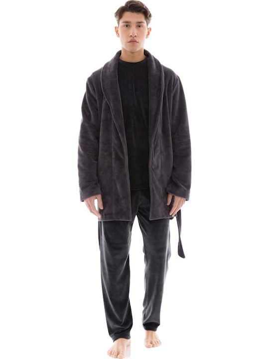 Ulisse Men's Winter Fleece Pajama Robe Gray