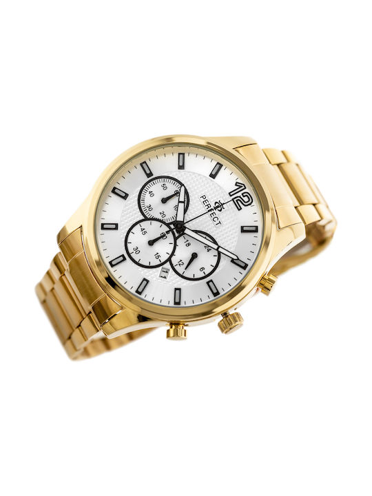 Perfect Herrenuhr 38mm Chronograph Batterie mit Gold Metallarmband