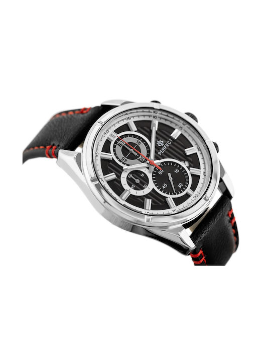 Perfect Ceas Bărbați 38mm Cronograf Baterie Cu Curea Din Piele Neagră