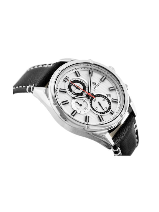 Perfect Ceas Bărbați 38mm Cronograf Baterie Cu Curea Din Piele Neagră