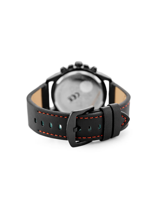 Perfect Ceas Bărbați 36mm Cronograf Baterie Cu Curea Din Piele Neagră