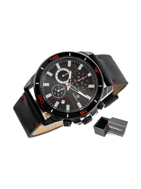 Perfect Ceas Bărbați 36mm Cronograf Baterie Cu Curea Din Piele Neagră