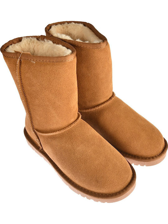 Suede Γυναικεία Μποτάκια με Γούνα Camel