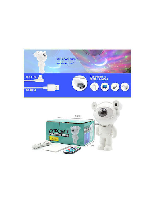 Andowl LED Въртящ се Детска Лампа Проектор Astronaut с Проекция на Звезди Бял