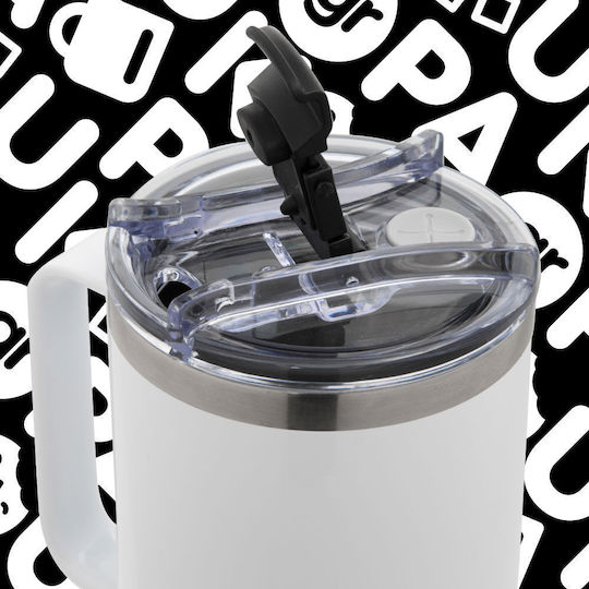 Koupakoupa Friends Don't Lie Handled Tumbler Thermos Stainless Steel BPA Free 1.2lt White with Straw and Handle