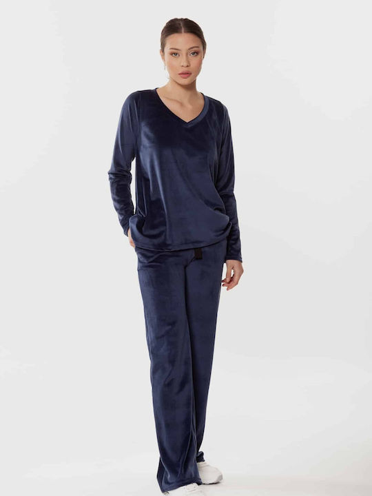 Doretta Damen-Sweatpants-Set μπλε Samt