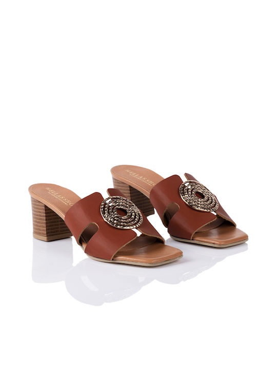 E-shopping Avenue Chunky Heel Piele Mules Brown