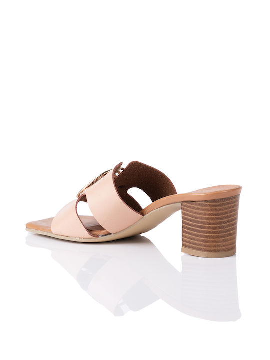 E-shopping Avenue Chunky Heel Leather Mules Pink