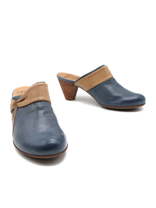 Mules with Chunky High Heel in Navy Blue Color