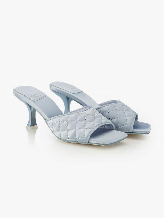 Mr-big-q Leather Mules with Chunky High Heel in Light Blue Color