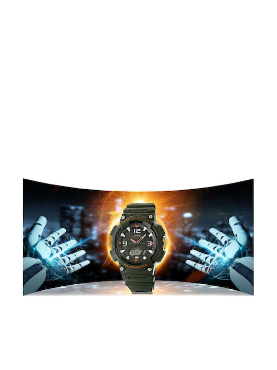 Casio Ceas Digital De Bărbați Solar Cu Curea Verde Din Cauciuc