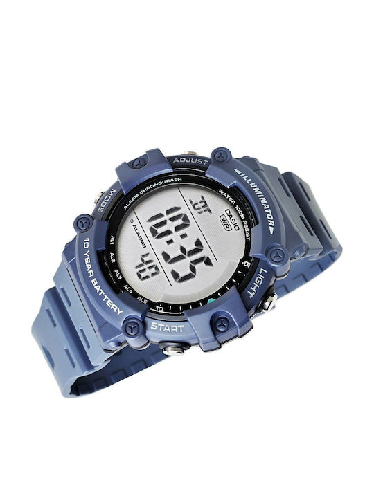 Casio Digital Men's Watch Battery with Blue / Blue Rubber Strap
