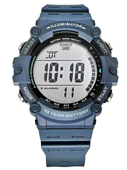 Casio Digital Men's Watch Battery with Blue / Blue Rubber Strap
