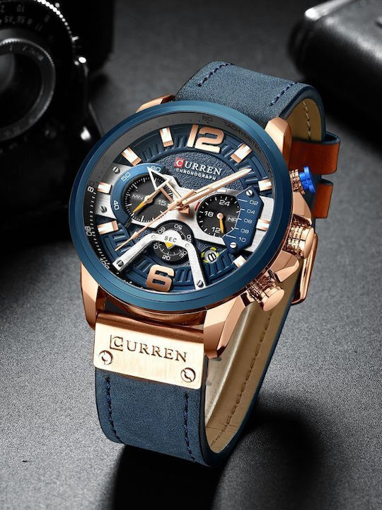 Curren 8329 Men's Watch 48mm Chronograph Battery with Blue / Blue Leather Strap