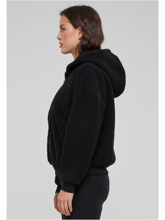 Urban Classics Women's Long Hooded Sherpa Sweatshirt black