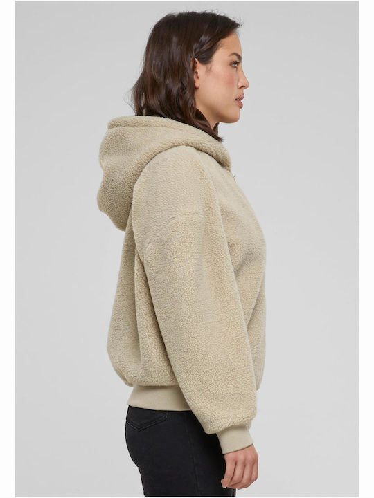 Damen Bluse Sherpa Langärmelig Beige