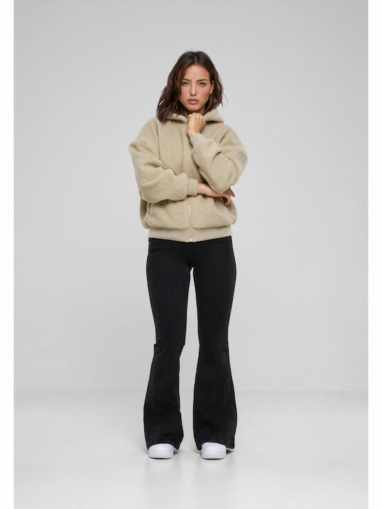 Damen Bluse Sherpa Langärmelig Beige