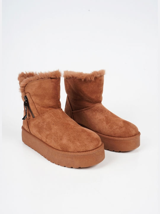 Piazza Shoes Suede Women's Ankle Boots with Fur Brown