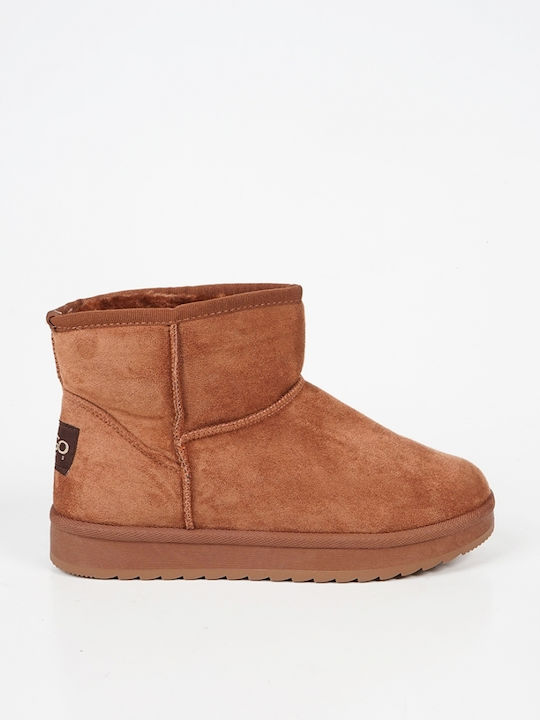 Suede Women's Ankle Boots with Fur Brown
