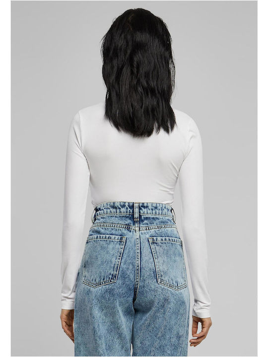 Damen Bluse Baumwolle Langärmelig White