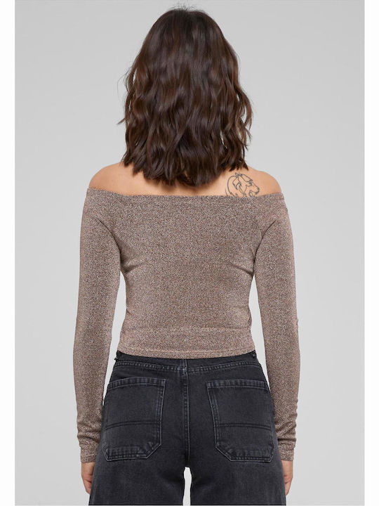 Women's Blouse Off-Shoulder Long Sleeve Gold