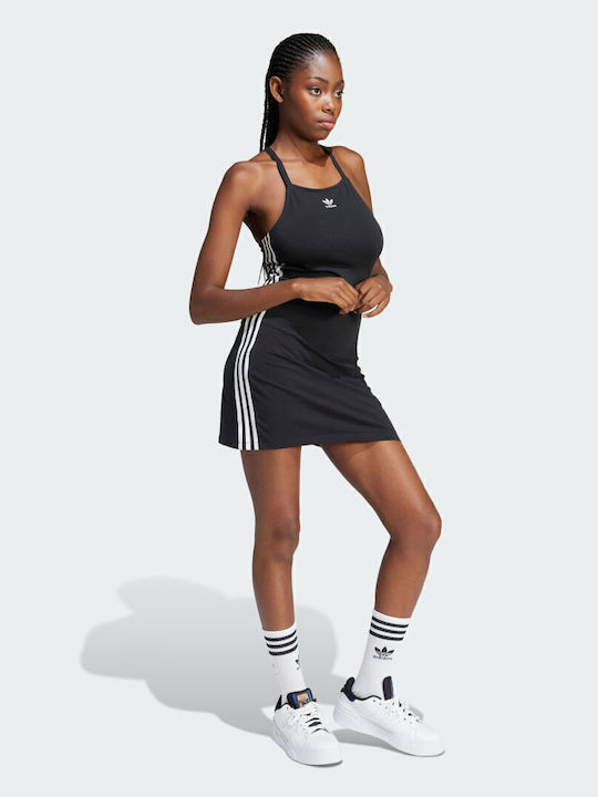 3 Stripes Mini Athletic Dress with Spaghetti Strap Black