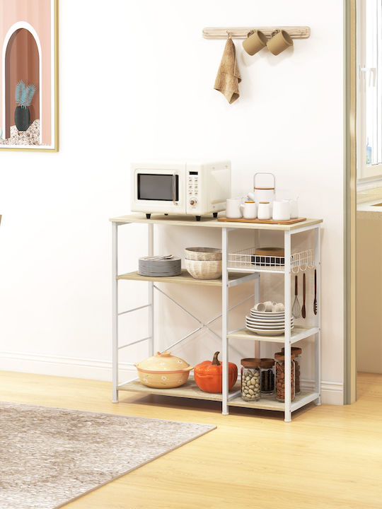 HomCom Raft De Bucătărie Din Lemn Capacitate 6 Alb 90x40x84.5cm