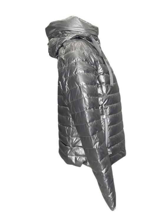 Velur Women's Short Puffer Jacket for Winter with Hood Silver