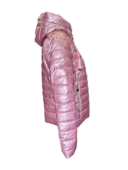 Velur Women's Short Puffer Jacket for Winter with Hood Pink