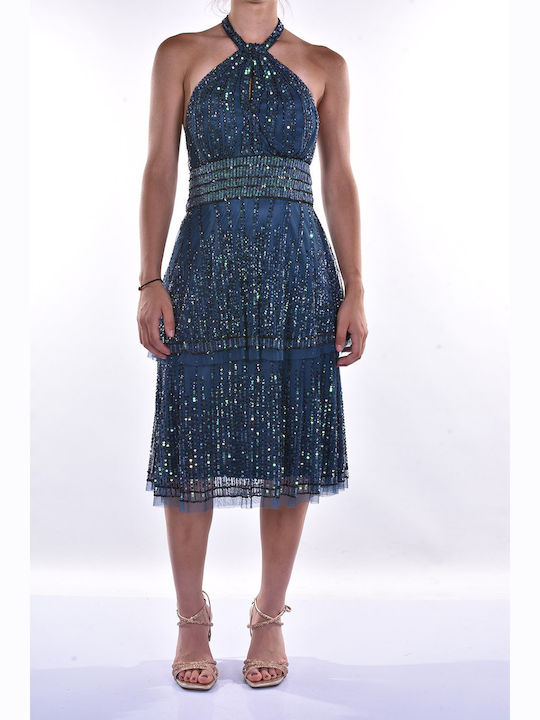 Sommer Midi Abendkleid mit Masche Blau
