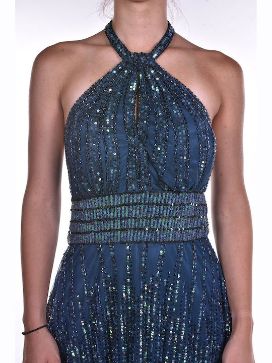 Sommer Midi Abendkleid mit Masche Blau