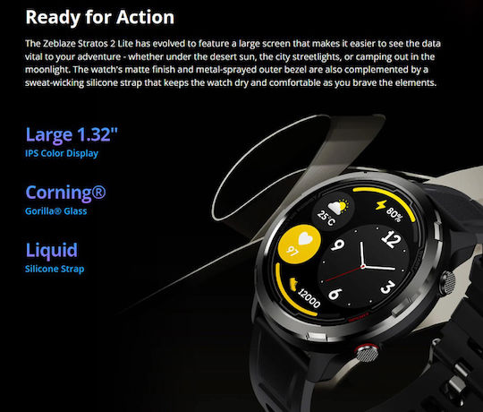 Zeblaze Stratos 2 Lite 47mm Αδιάβροχο Smartwatch με Παλμογράφο (Μαύρο)