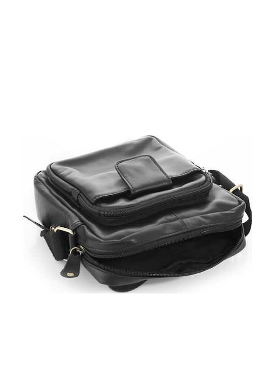 Leder Herrentasche Schulter / Crossbody Schwarz