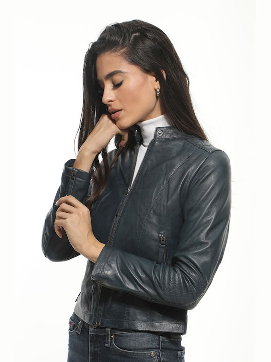 Newton Leather Women's Short Lifestyle Leather Jacket for Winter Blue