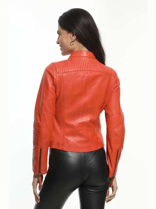 Newton Leather Women's Short Lifestyle Leather Jacket for Winter Orange