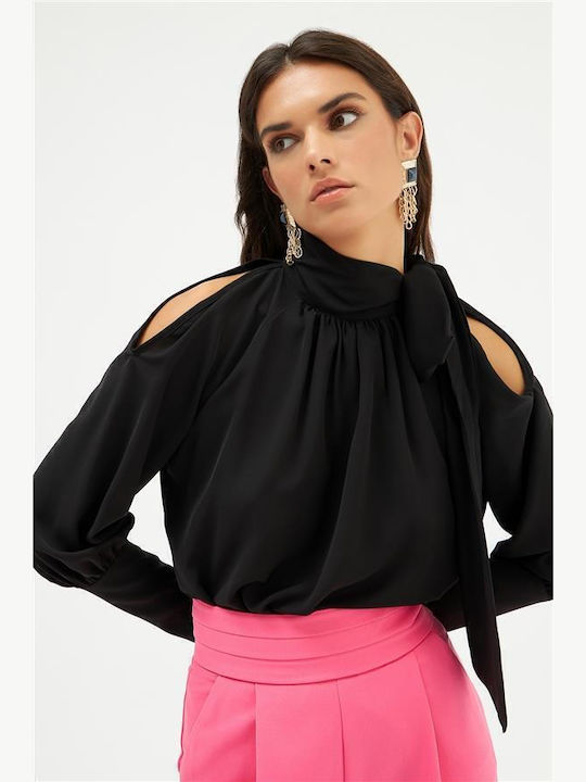 Women's Blouse Satin Long Sleeve Black
